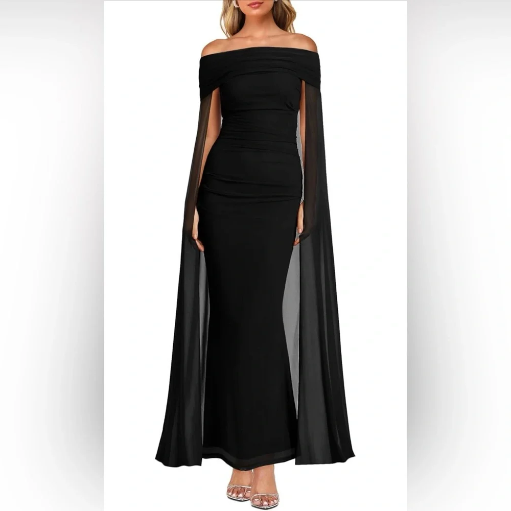 Off the shoulder Black Bodycon Maxi Dress - Picture 1 of 5